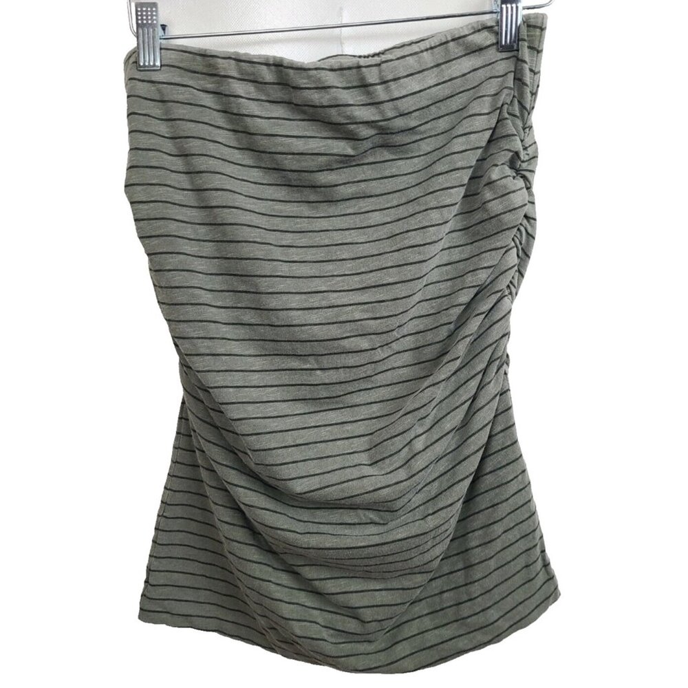 Sundry Womens Mini Skirt Size Medium Gray Black Striped Ruched Side Slit Pull On